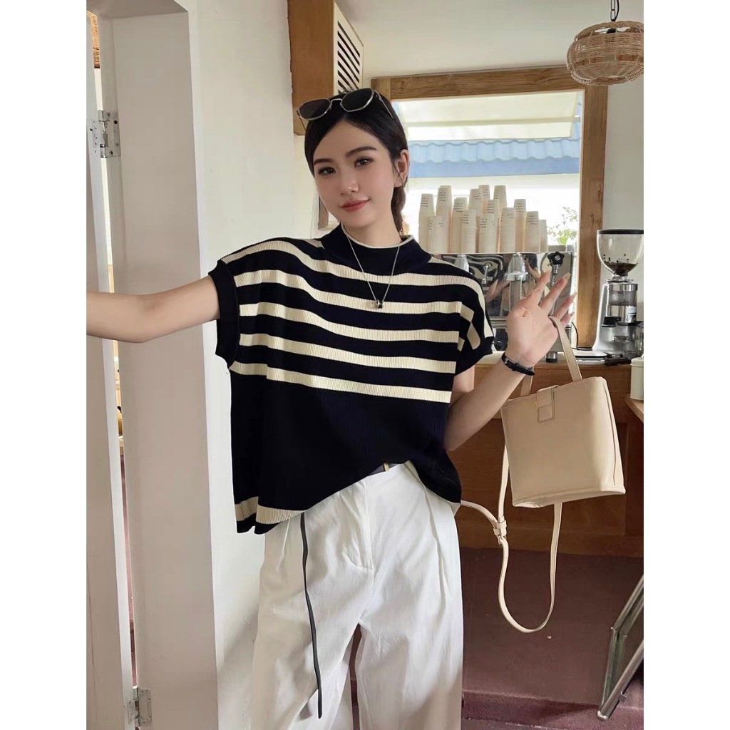 Miss M Turtle Neck Stripe Oversize Knitted Top 721 | Shopee Philippines