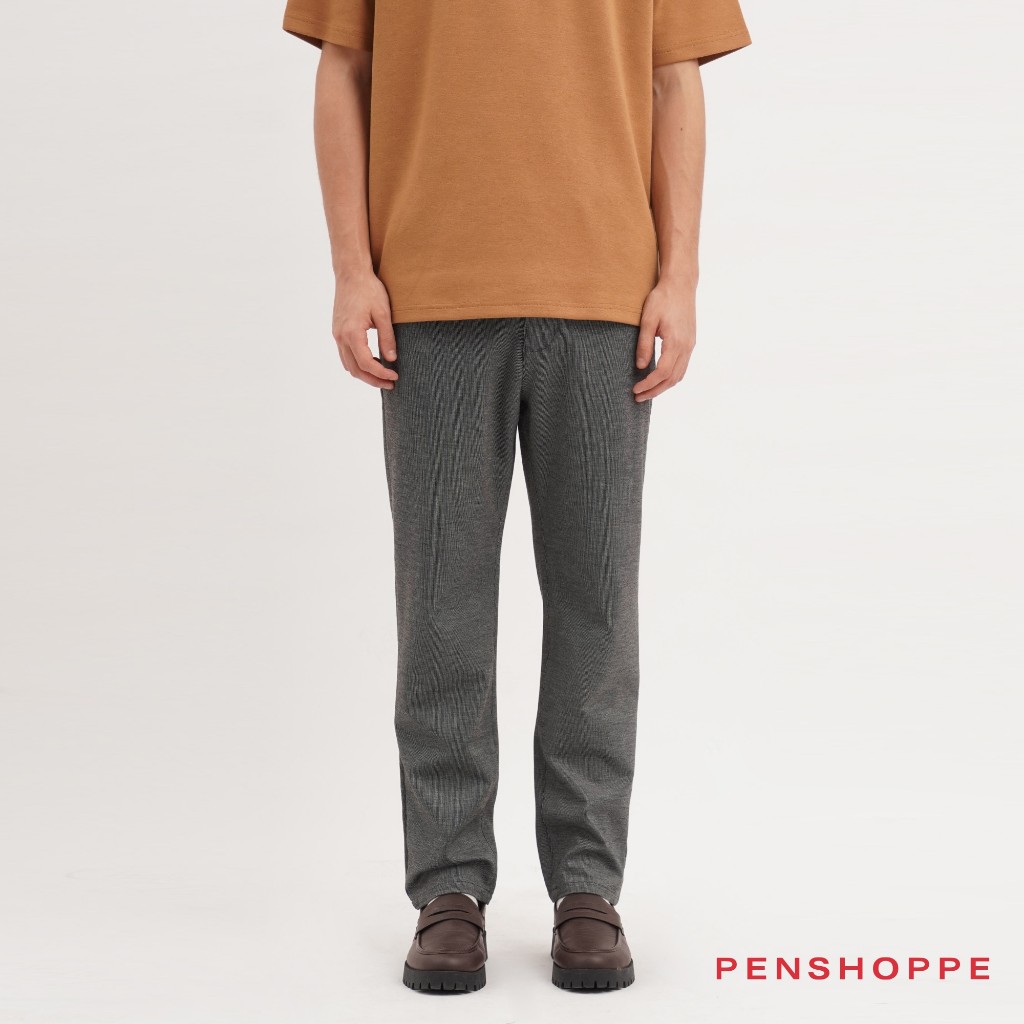 Penshoppe Dress Code Slim Fit Ankle Length Textured Pants For Men (Gray ...