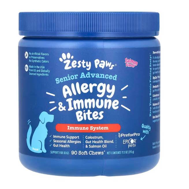 Zesty Paws, Senior Advanced, Allergy & Immune Bites, For Dogs, Salmon ...