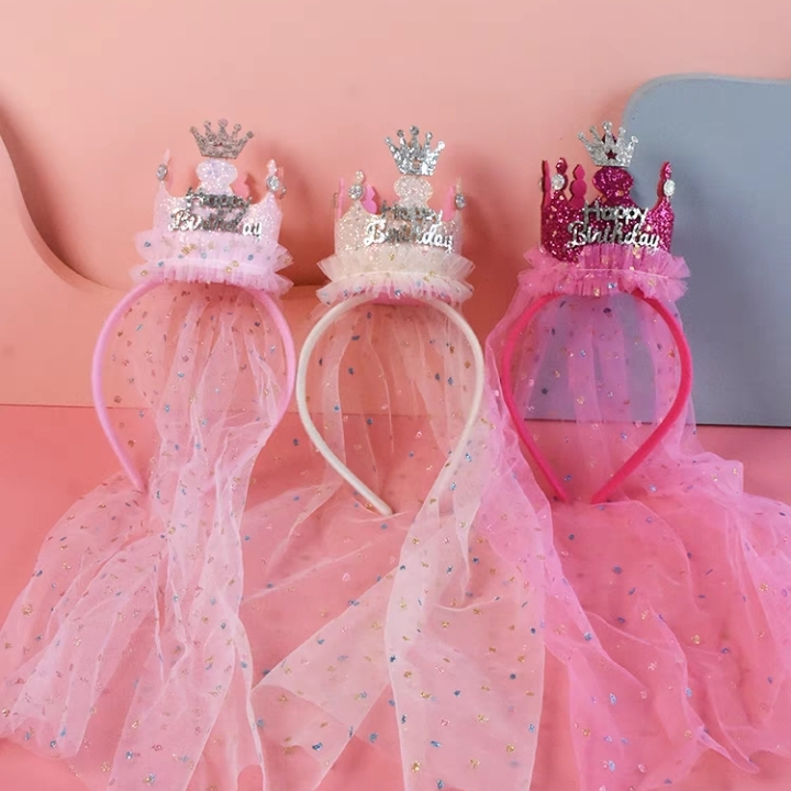 Glitter Crown Net felt hat Happy Birthday nonwoven headband party ...