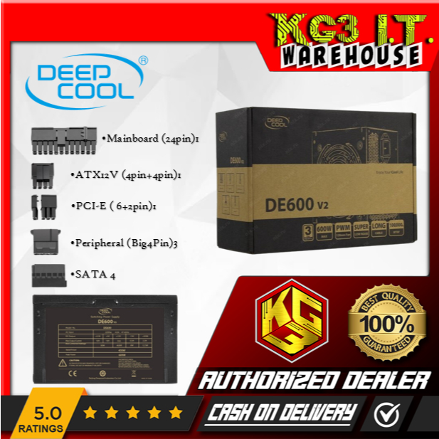 Deepcool DE600 V2 PSU 600 / 500 Watts Rated ATX Certified Power Supply ...