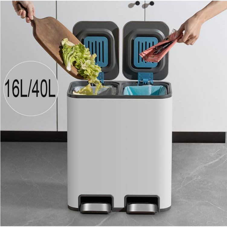 20+20L stainless kitchen trash bin with cover big recycling Dry Wet ...
