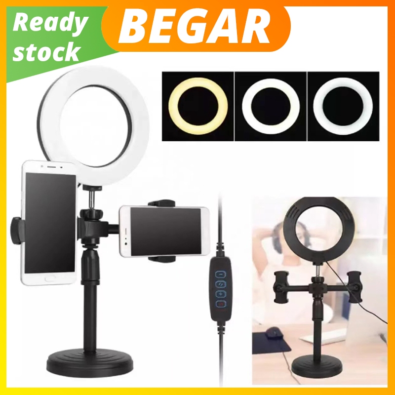 Ring Light with Stand 2 Phone Holder for most Phone with 3 Light Color ...