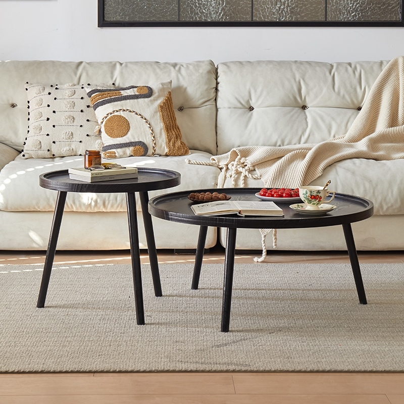 2PCS Wooden Walnut Coffee Table Coffee Table Mid-Century Modern Sofa ...