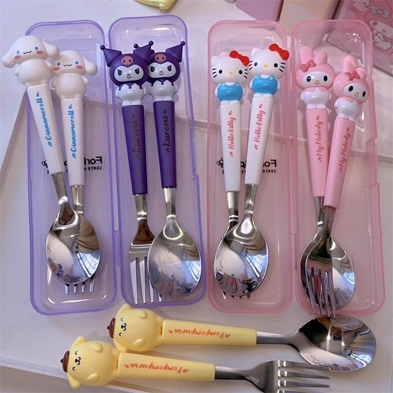 2pcs/set Sanrio Kitty Kuromi Fork Spoon Stainless Steel Student ...