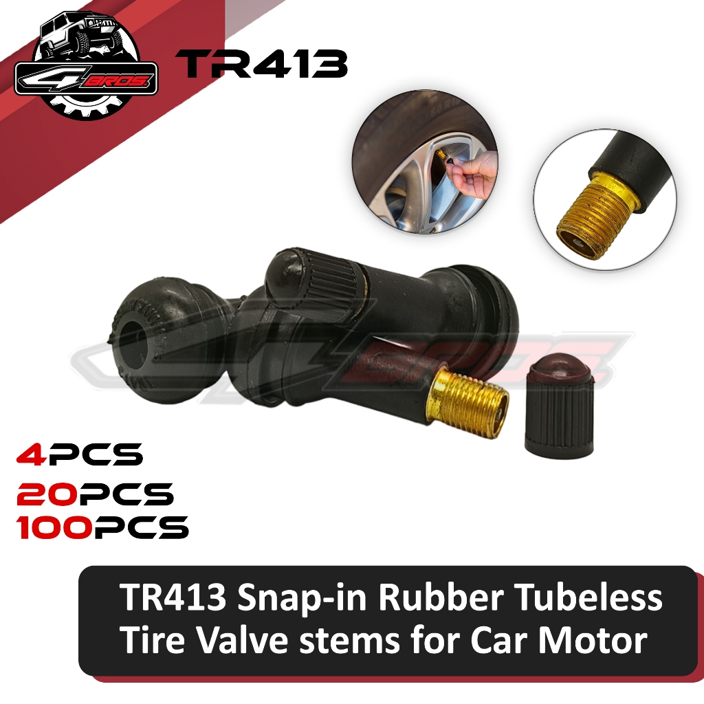 TR413 (4PCS) Snap-in Rubber Tubeless Tire Valve Stems for Car ...