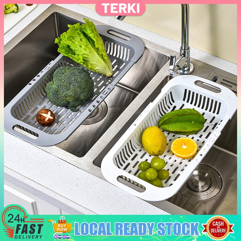 Kitchen Drain Basket Expandable Sink Hollowed Fruit Vegetable Cleaning ...