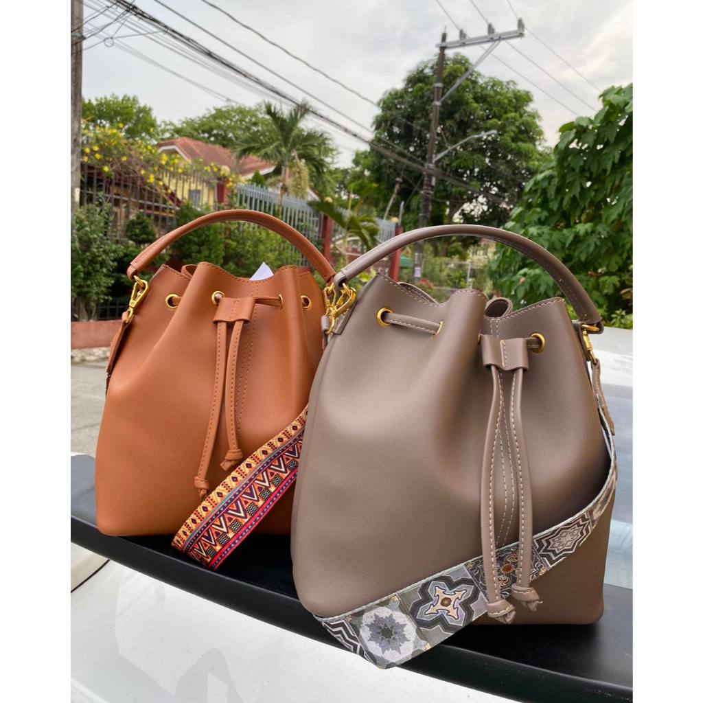 Marikina Bags Maui bucket bag Drawstring bag crossbody sling bag in PU Leather Shopee Philippines