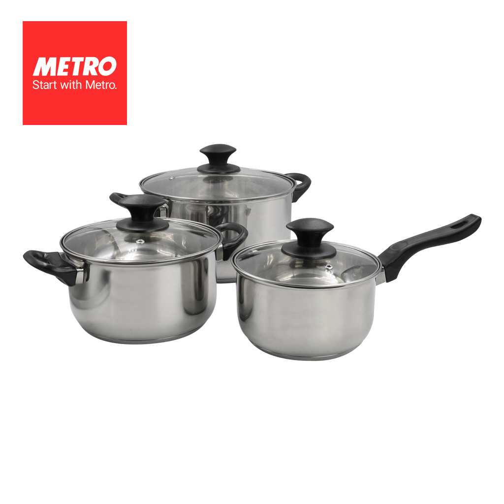 Set of 6pcs Metro Cookwares Sauce Pan,Sauce Pot & 3pcs Glass Lid ...