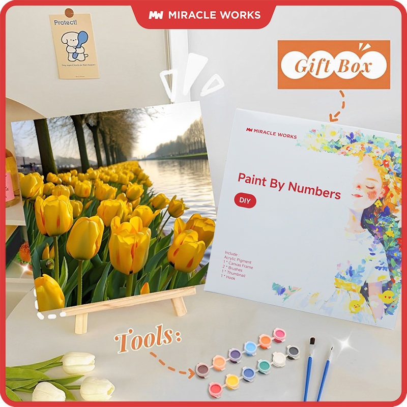 (Gift Box)MW Digital Oil Paint By Numbers 20X20cm Canvas Frame Number ...