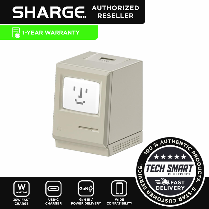 SHARGE USB C Charger, Retro 35 Wall Charger with Smart LED Display, GaN ...