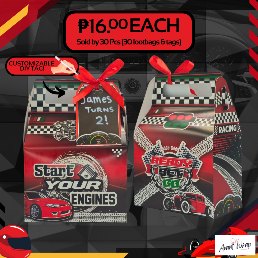 (30PCS) LL3015 Race Car F1 Racer Loot Box Bag With DIY Customizable Tag ...