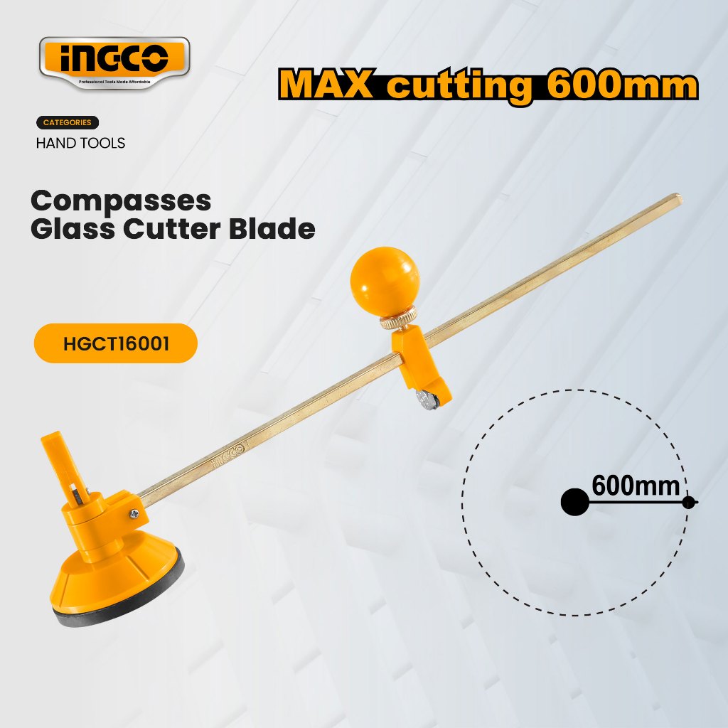 Ingco 30cm Compasses Glass Cutter Blade with Rubber Suction Cups, Metal ...