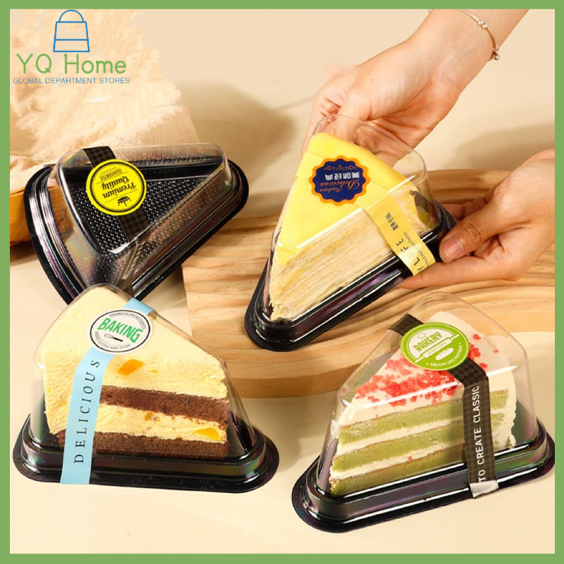 100PCS Triangle cake box Single Slice Transparent tape cover Container ...