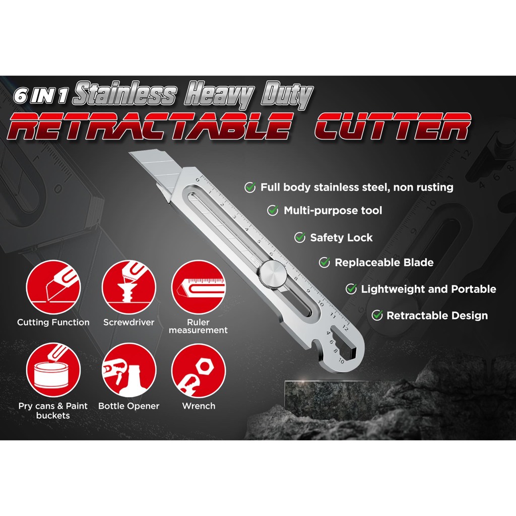 6 IN1 Stainless Heavy Duty RETRACTABLE CUTTER | Shopee Philippines
