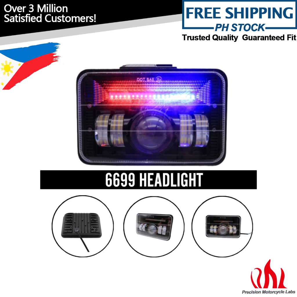 COD Universal Modified Motorcycle LED Headlight With Red Blue Blinker ...