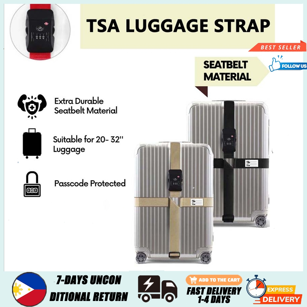 TSA Customs Lock Luggage Strap 20-32in Adjustable Luggage Belt Cross ...