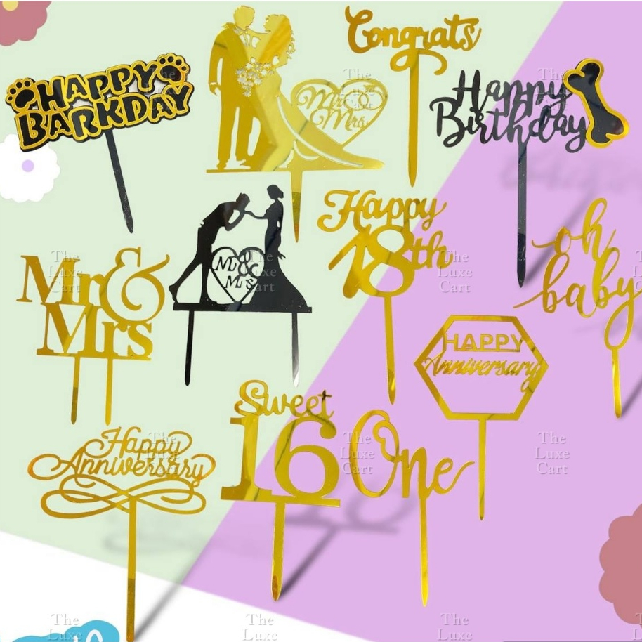 Acrylic Cake Toppers Gold Sweet 16 Happy 18th Happy Wedding Happy ...