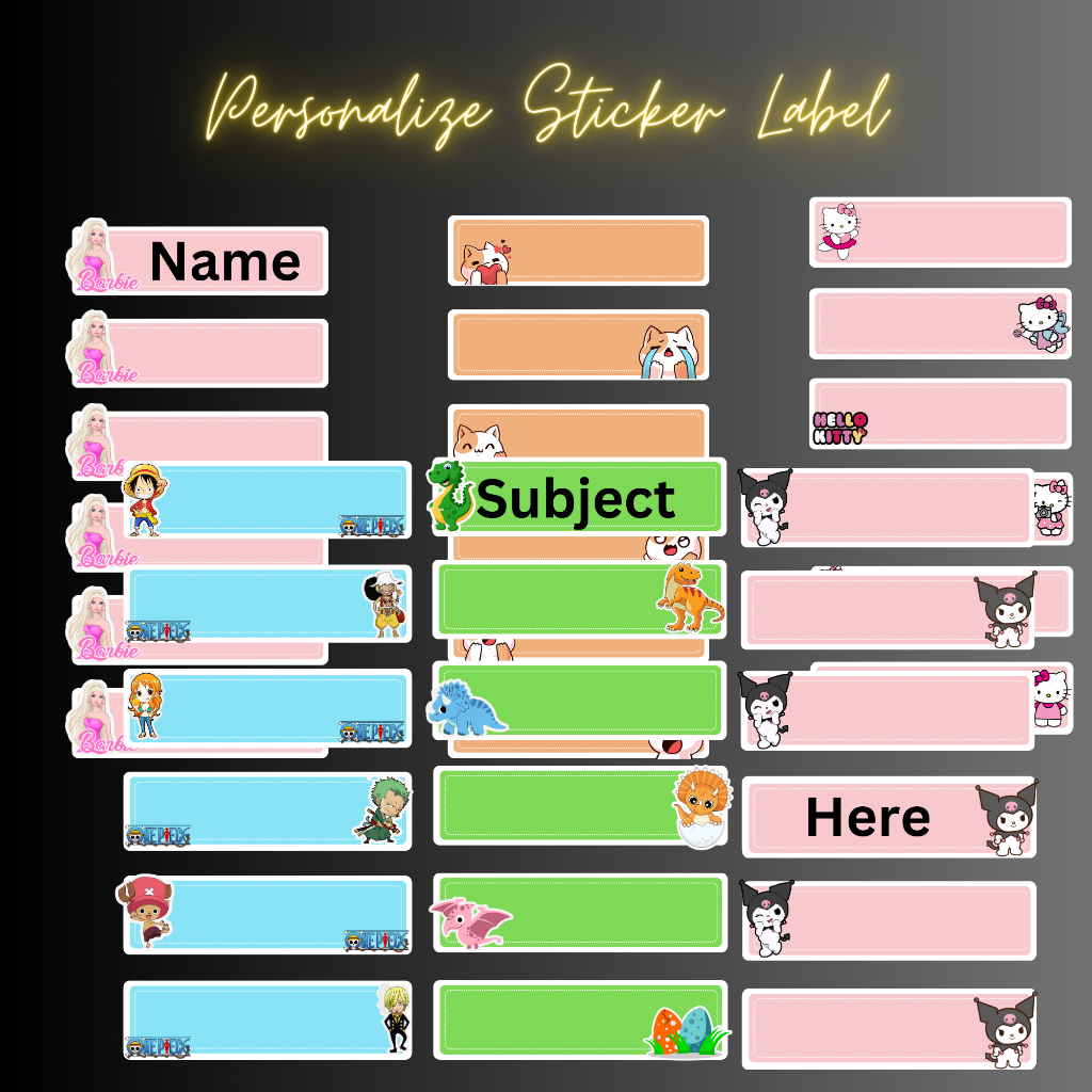 Personalize Notebook Labels & Stickers Kuromi Hello Kitty Roblox Barbie ...