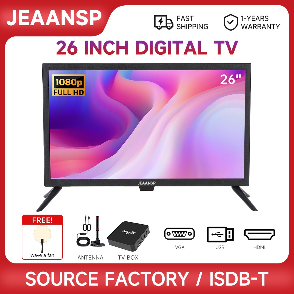 JEAANSP 26 inch TV HD Digital TV with VGA & HDMI+Smart TV BOX/antenna