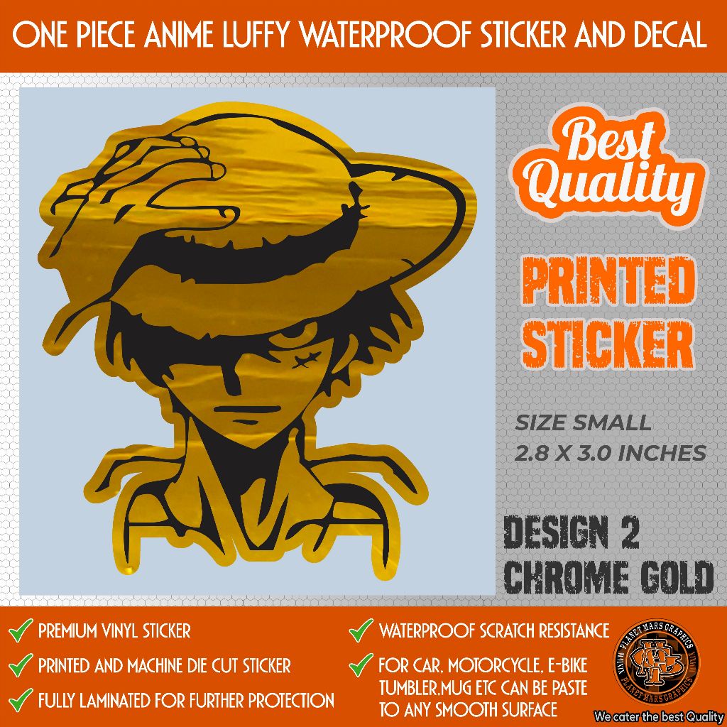 ONE PIECE LUFFY MOTORCYCLE CAR STYLING STICKER AND DECAL WATERPROOF ...
