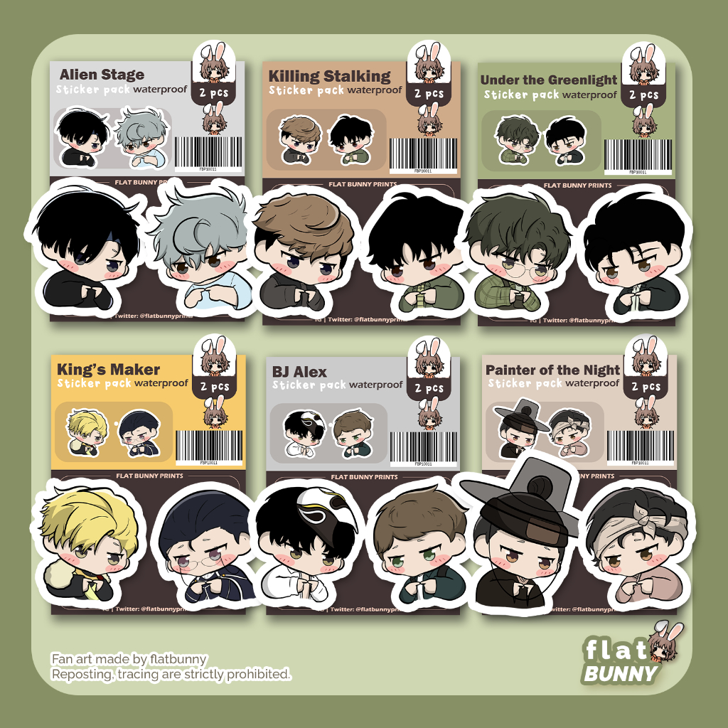 Boys Love Manhwa Sticker Pack Waterproof Flat Bunny Prints Shopee 