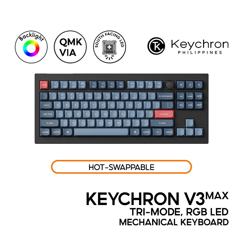 Keychron V3 Max Knob QMK Mechanical Keyboard, Carbon Black, TKL, Tri ...