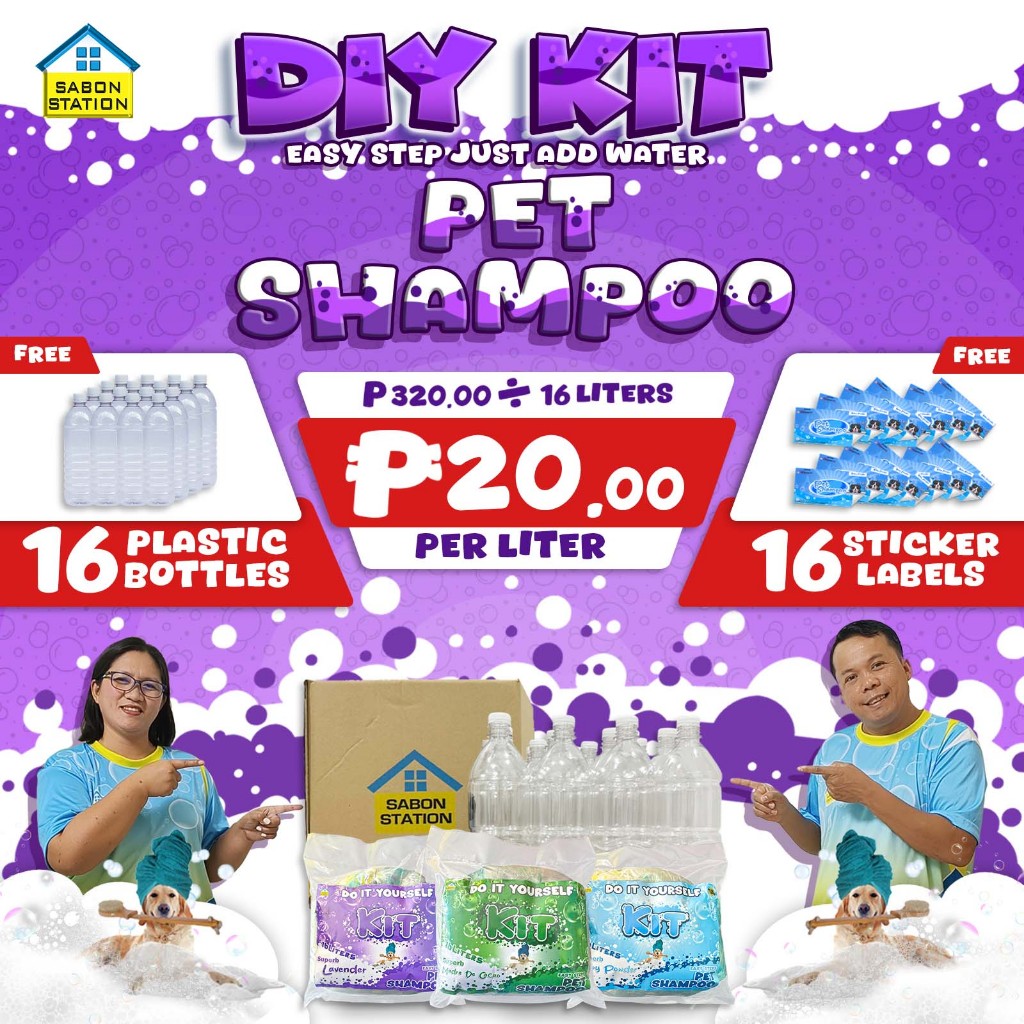 Pet Shampoo DIY Kit Easy Steps Yields 16 w/ Bottles and Sticker Labels