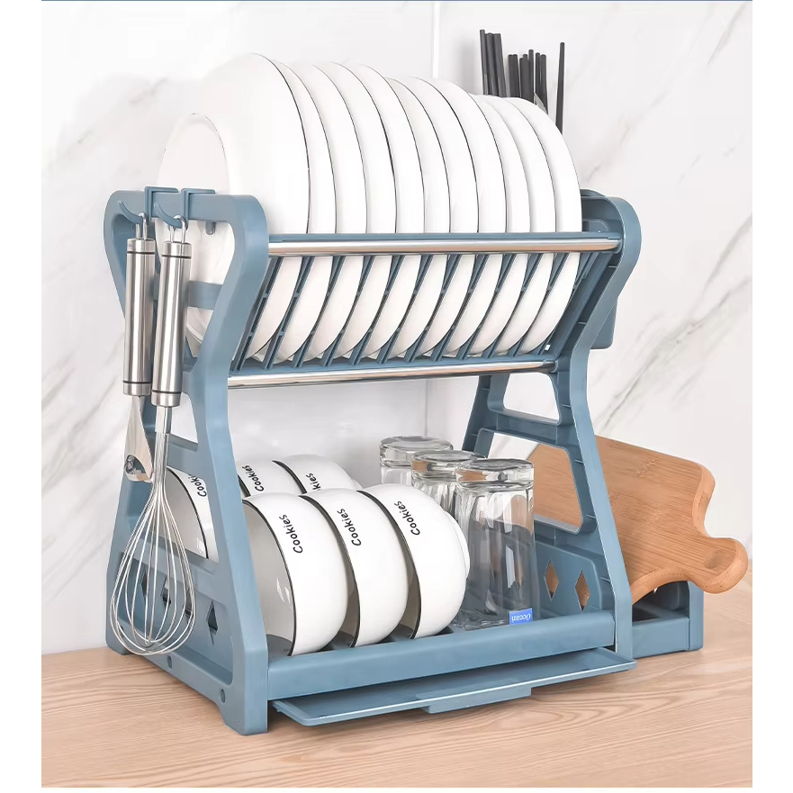 2 Tier Plate Dish Rack Dry Stand for Counter Organization and Storage ...