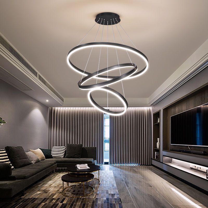 Black LED Rings Pendant LBlack LED Rings Pendant Lamp Round Circle ...