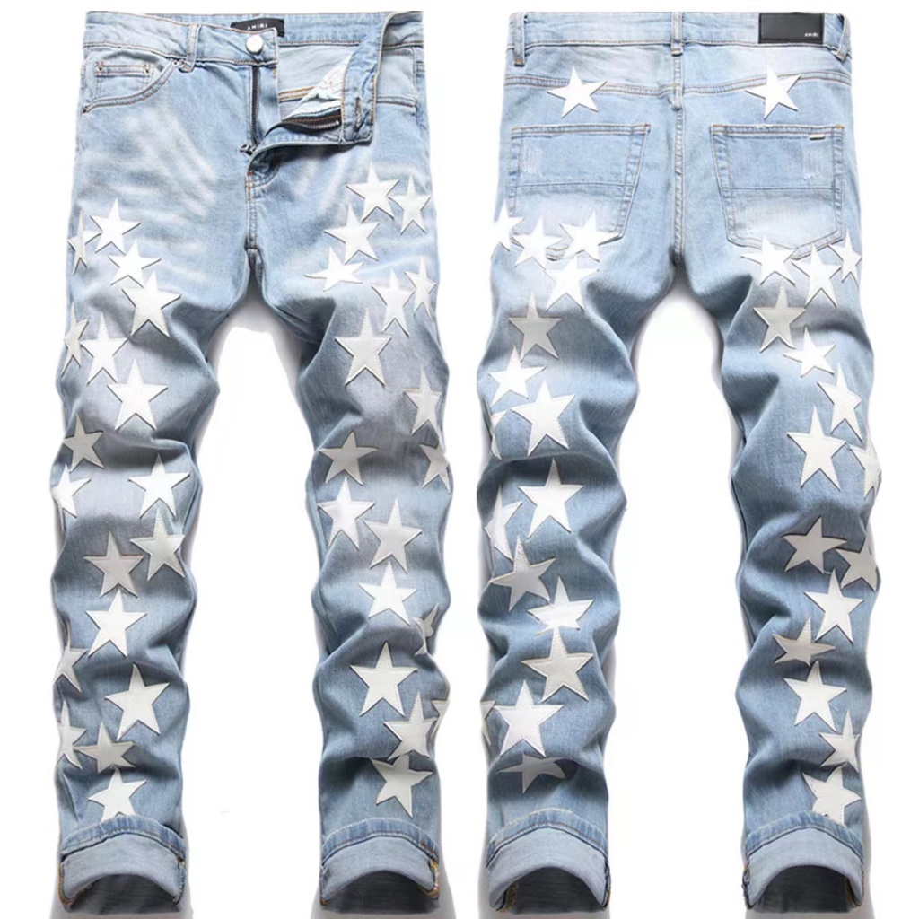 Retro Back Five-pointed Star Jeans Color Contrast Patchwork Casual Pants