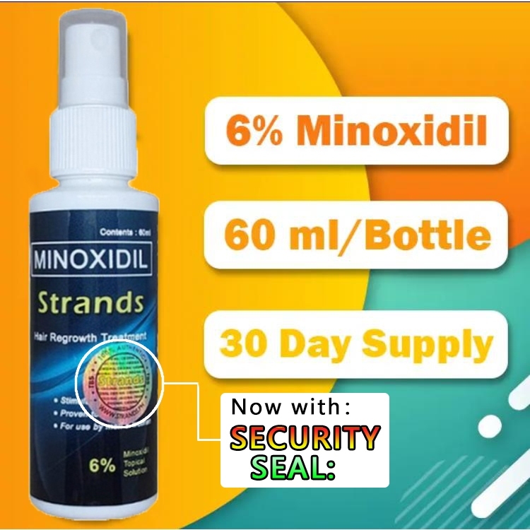 Strands 6% Minoxidil Topical Solution(60ml bottle)Hair beard eyebrow ...