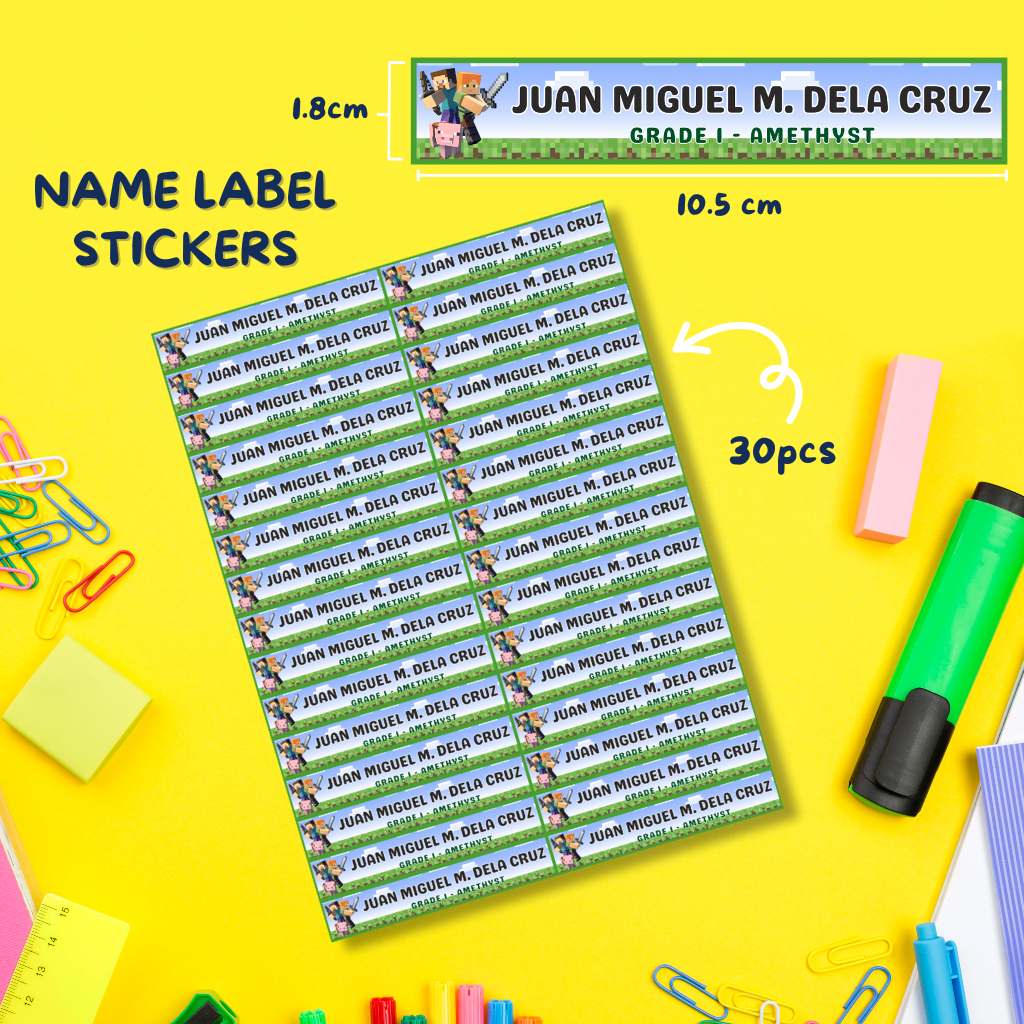 Roblox Lego Minecraft Customized Name Label Stickers Notebook School ...