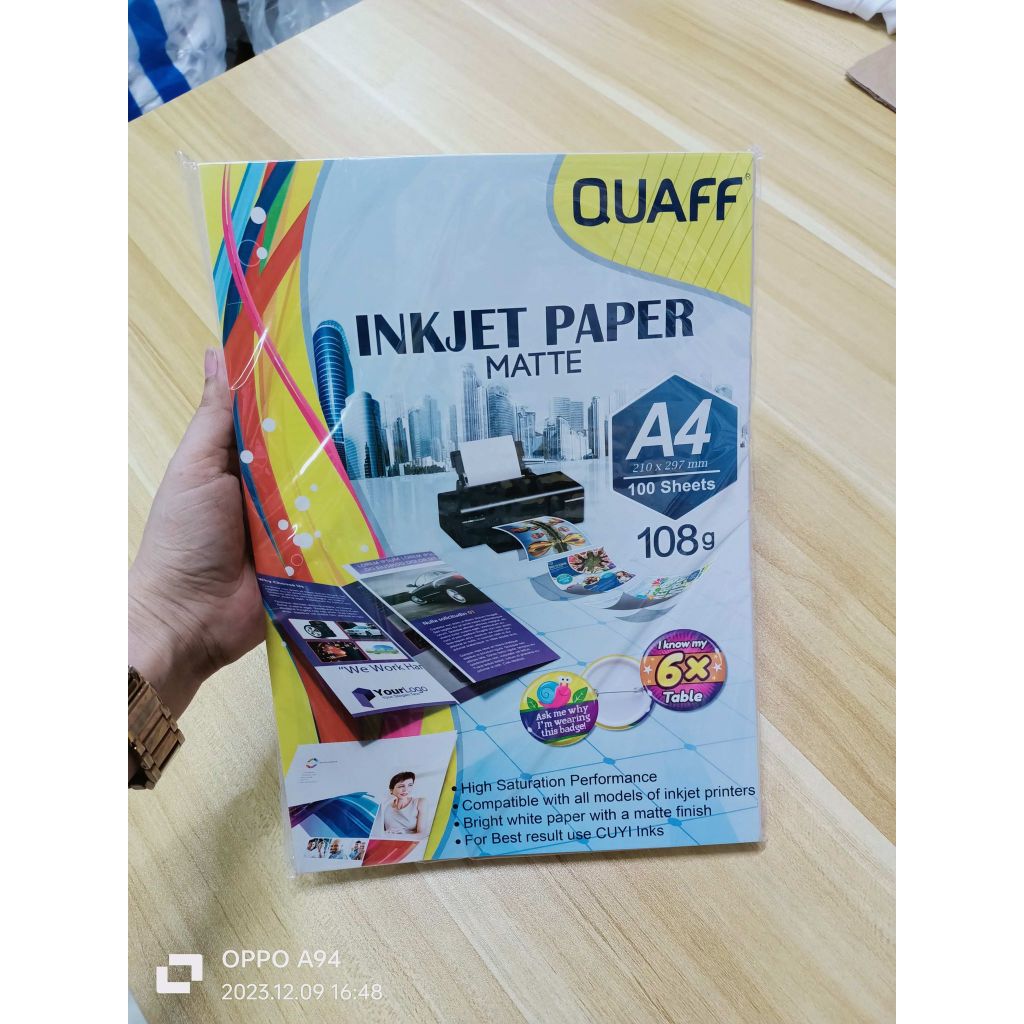 QUAFF INKJET PAPER MATTE 108GSM 100SHEETS/PACK | Shopee Philippines