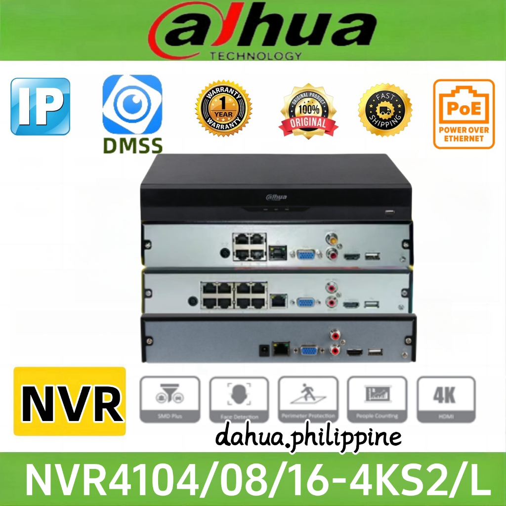 Dahua NVR 4CH /8CH /16CH 4K CCTV NVR Face Detection H.265 Motion Detect