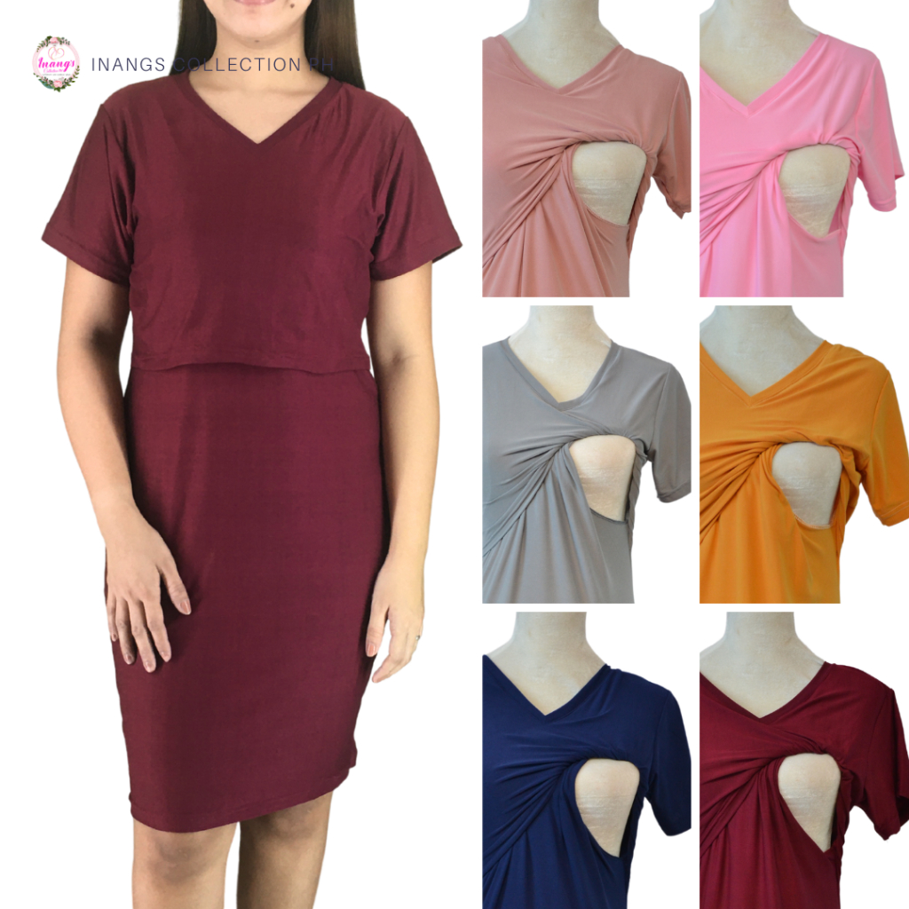 Maternity Nursing VNECK Plain Dress INANG S JUANALET NURSING DRESS Shopee Philippines