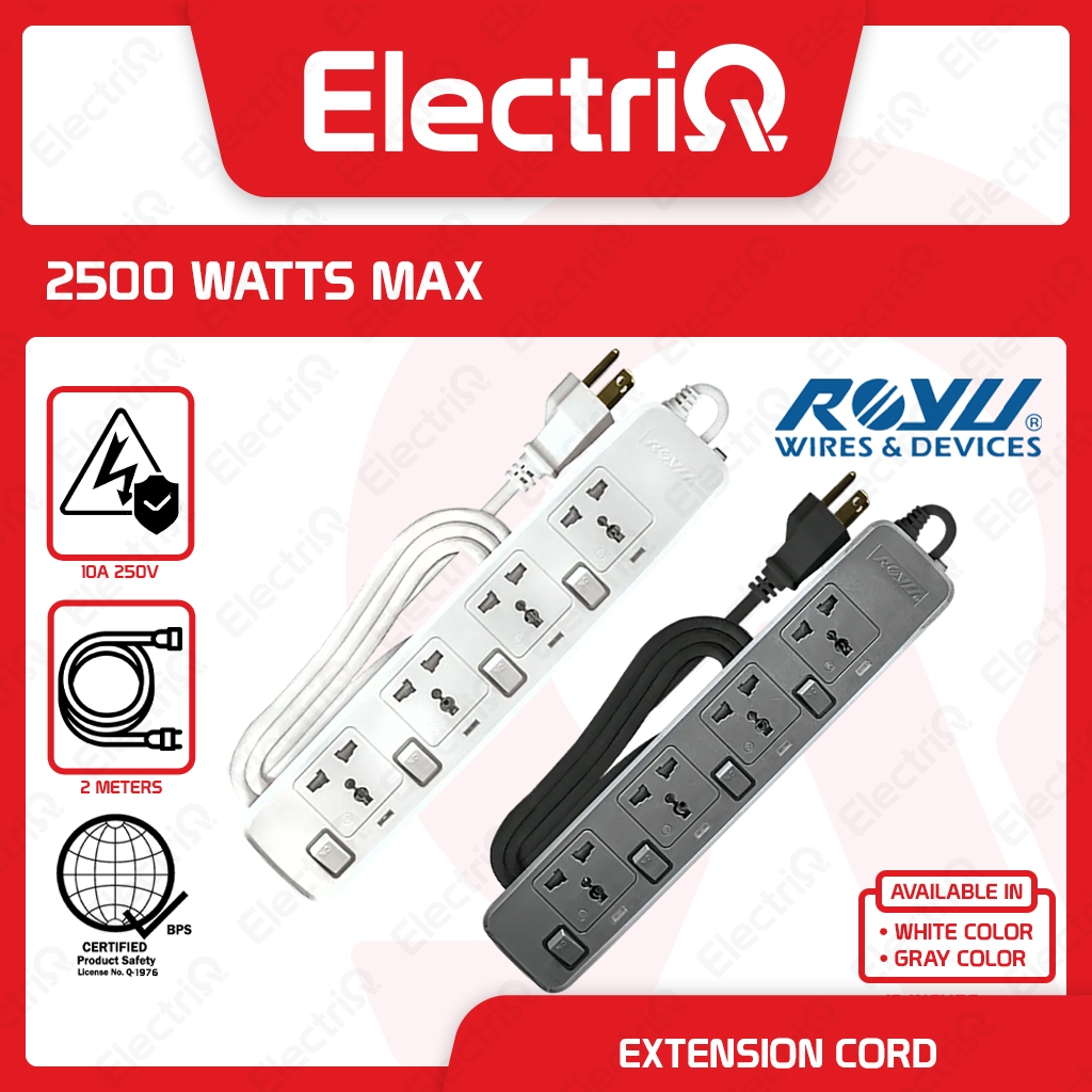Electriq l Royu Extension Cord Overload & Surge Protected 4 Outlets w