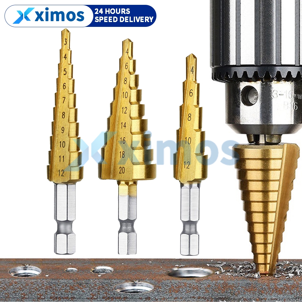 Step Drill Bit Set, Titanium Coated HSS, Universal Hole Opener for ...