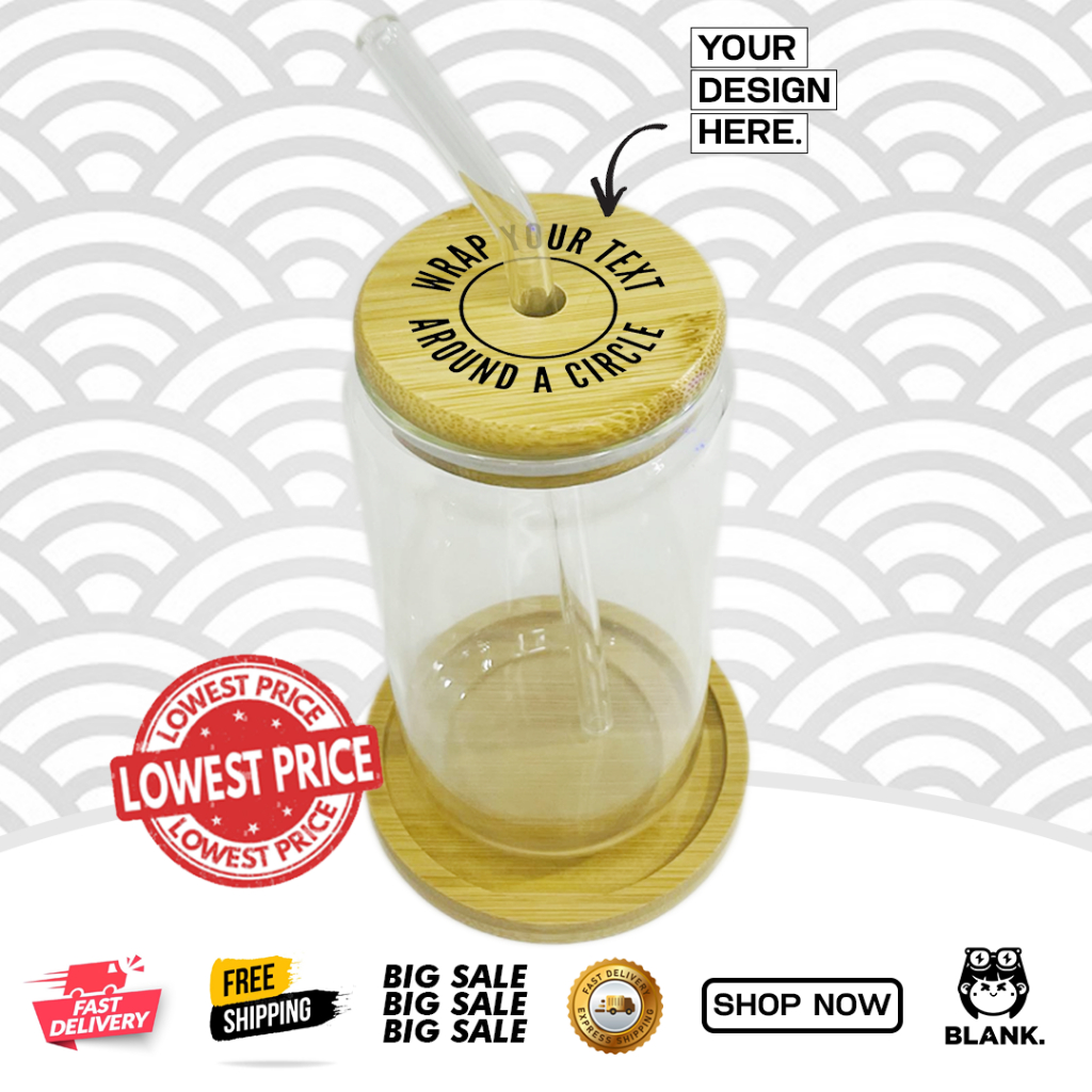 Glass Mug with Straw and Bamboo Lid | Custom Stickers | Free Layout ...
