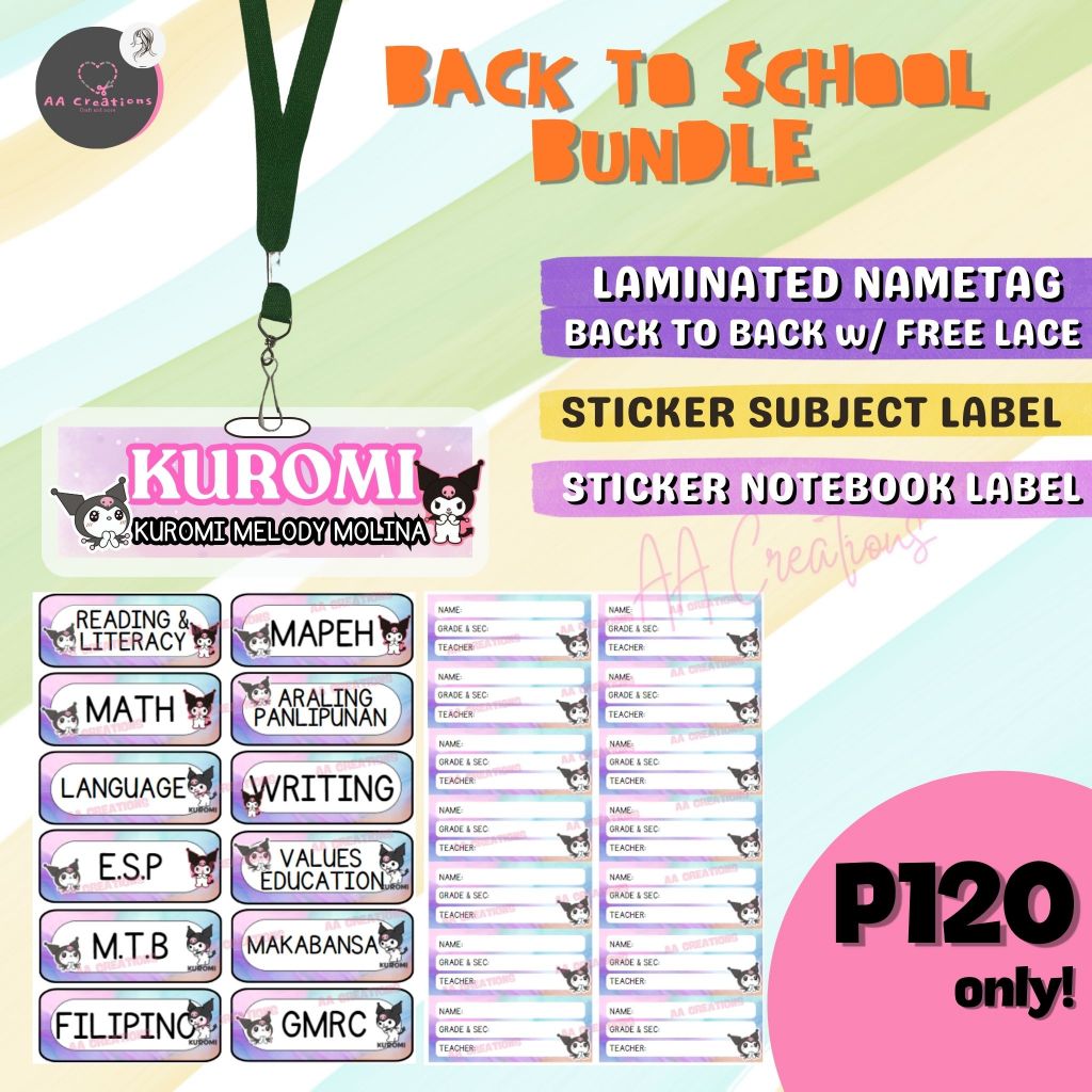 BACK TO SCHOOL BUNDLE (NAMETAG, STICKER SUBJECT LABEL AND NOTEBOOK ...