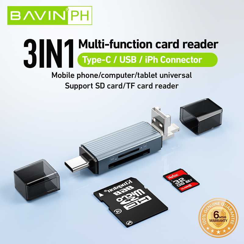 BAVIN O52 Card Reader 3 in 1 Multi-Function Type-C to USB 3.0 + iPh ...