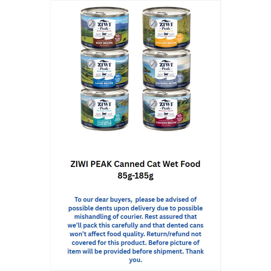 Ziwi Peak Canned Wet Cat Food 85g-185g (please Check Photo Description 