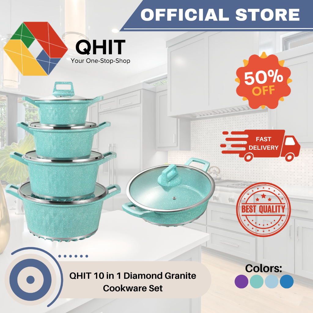 QHIT 10 in 1 Diamond Pattern Granite Marble Cookware Set Versatile ...