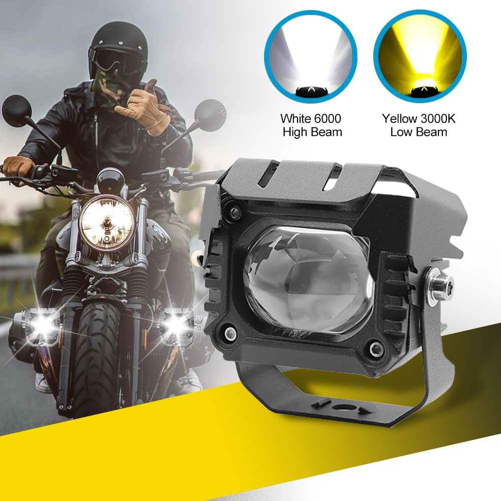 3Inch 120W Dual Color LED Motorcycle Work Light Square Mini Waterproof ...