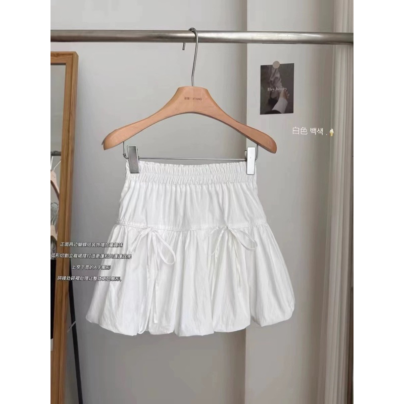 andmary Back ribbon mini skirt Blue and White Ribbon Print Mini