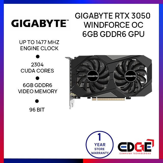 EDGE | GIGABYTE RTX 3050 Windforce OC 6GB GDDR6 GPU Graphics Card ...