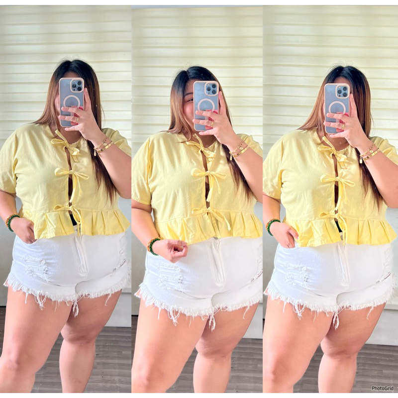 Yellow peplum top plus size discount