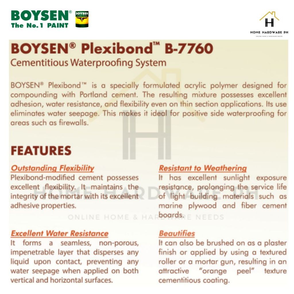 Boysen Plexibond Cementitious Waterproofing System B-7760 16L | Shopee ...