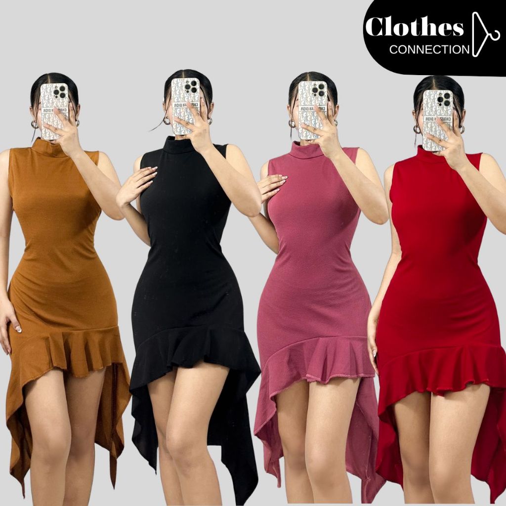 Athena Ruffle Midi Dress for Women - Elegant Korean Style Plain Outfit ...