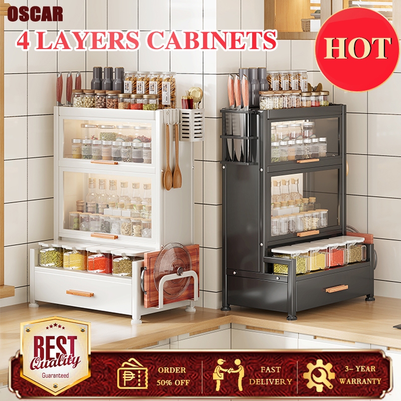 Kitchen Spice Condiment Organizer With Cover 4 Tier Steel Transparent ...